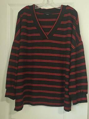 Sanctuary Women's Black V-Neck Top with Red Stripes
